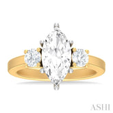 1/2 ctw Tri-Mount Marquise Shape Center Round Cut Diamond Semi Mount Engagement Ring in 14K Yellow and White Gold